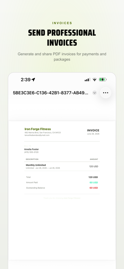 PDF invoice generated from a logged payment