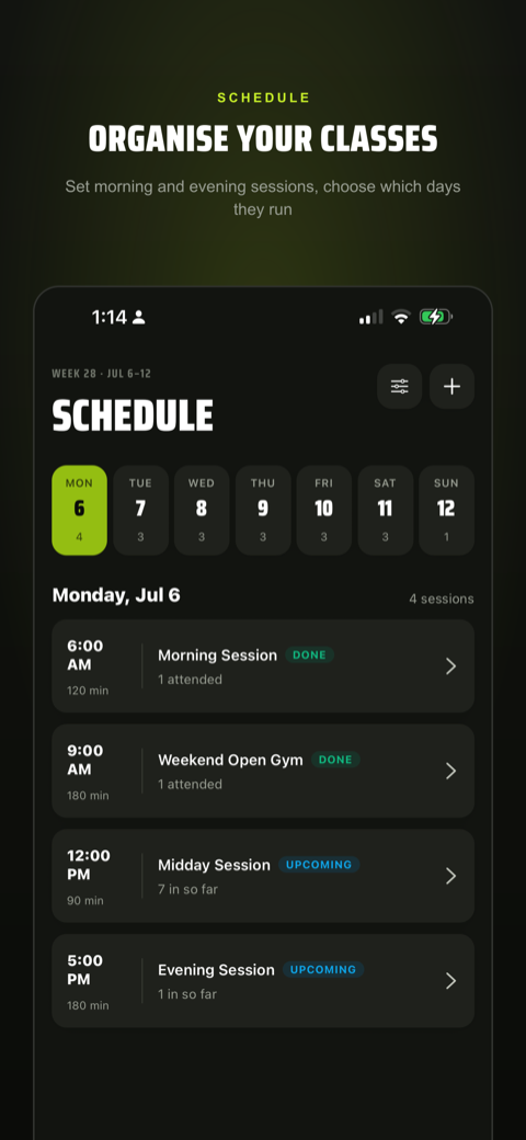 Weekly class schedule with time slots