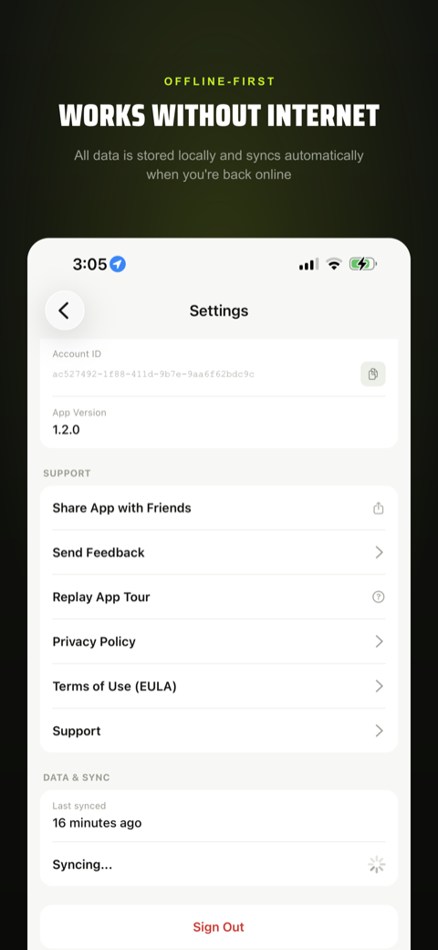 Works offline — syncs when you're back online
